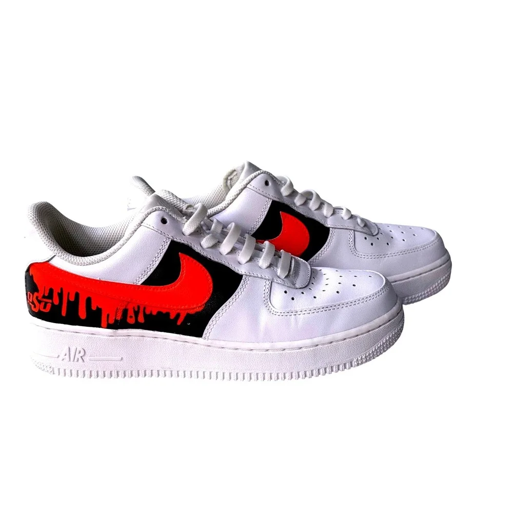 Nike Air‎ Force 1 Low OSU Custom White Orange Black Boys Sneakers 7.5Y